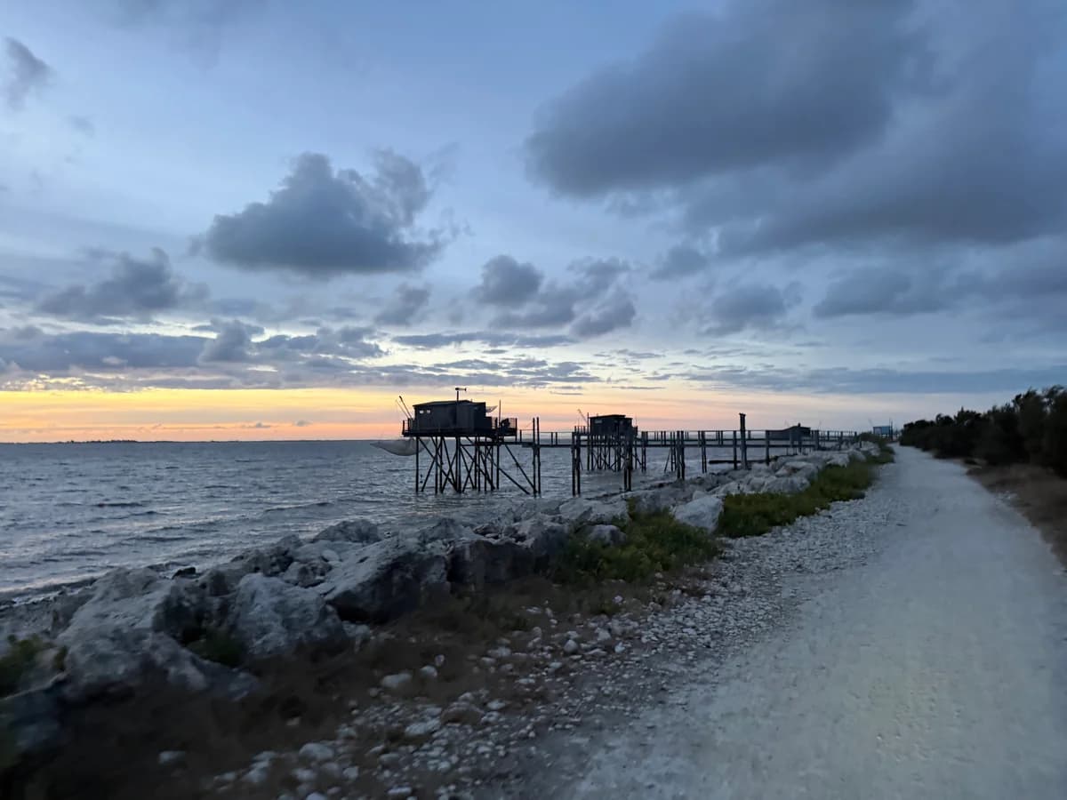 A coastal trail and fishing huts, photographed during a collection outing